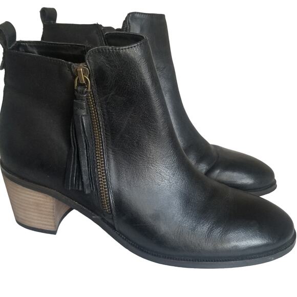 Crevo Boots Womens 10 black Autumn Tassel Leather Ankle Side Zip Block Heel - Picture 1 of 14